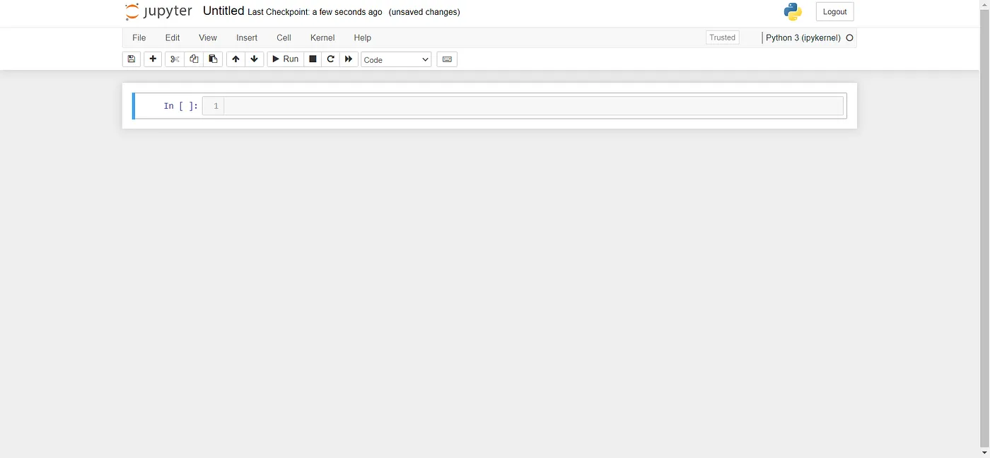 The interface of a new jupyter notebook